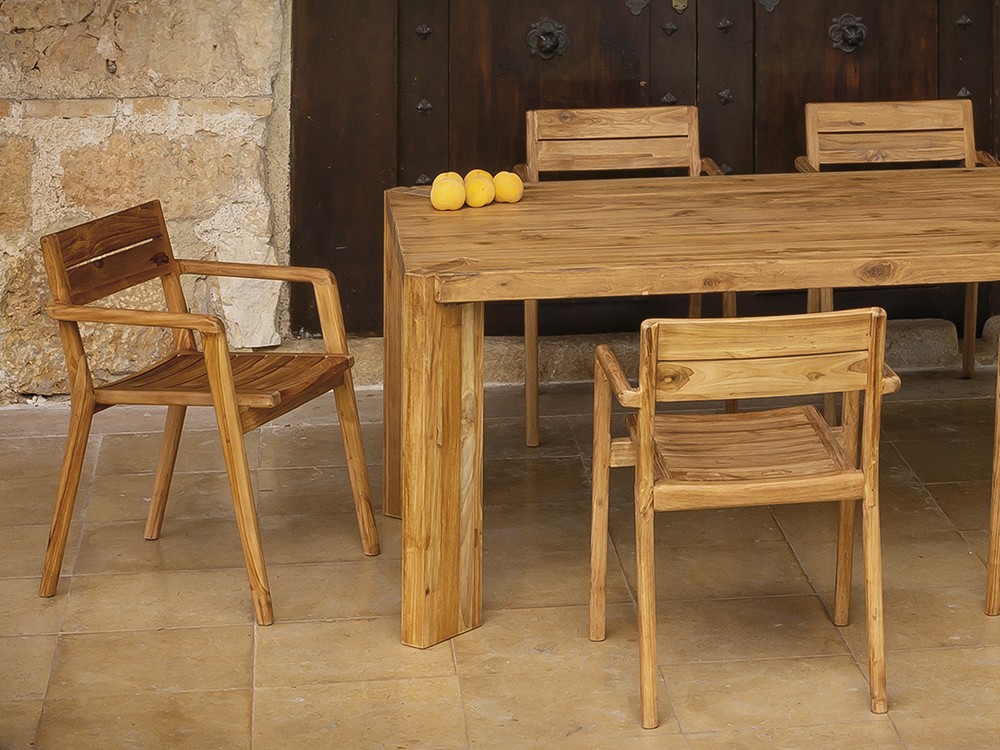 Silla de comedor exterior de madera de teca reciclada Eco de Arkimueble - 1