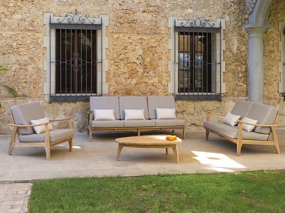 Sofá de dos o tres plazas de madera reciclada de teca Eco para salón exterior de Arkimueble - 1