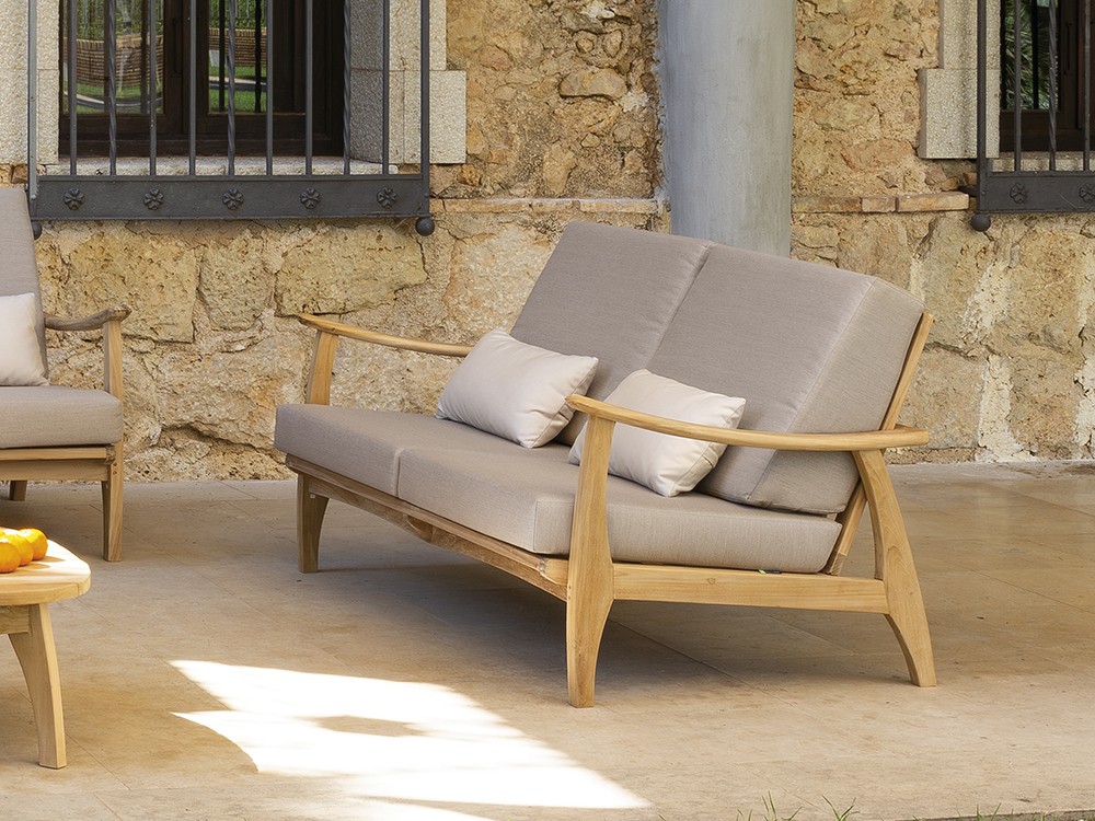 Sofá de dos o tres plazas de madera reciclada de teca Eco para salón exterior de Arkimueble - 3