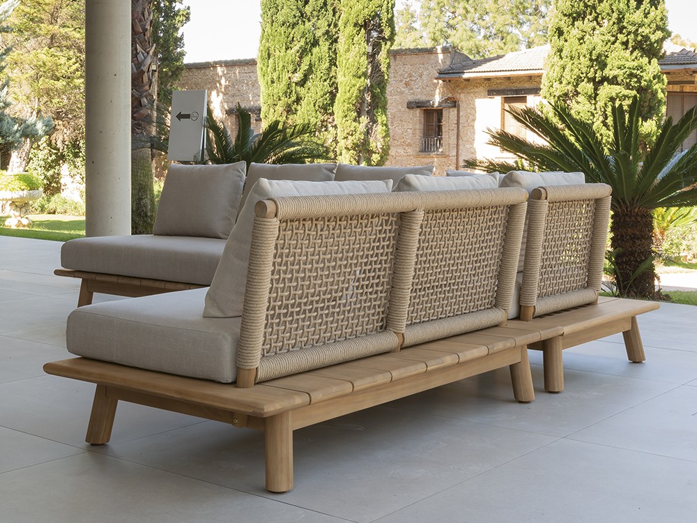 Sofá rinconera de teca reciclada y cuerda trenzada Nature Arkimueble - 2