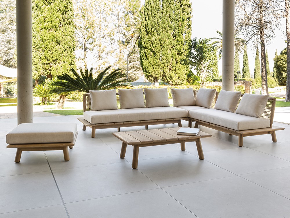 Sofá rinconera de teca reciclada y cuerda trenzada Nature Arkimueble - 3