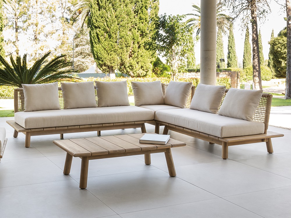 Sofá rinconera de teca reciclada y cuerda trenzada Nature Arkimueble - 1