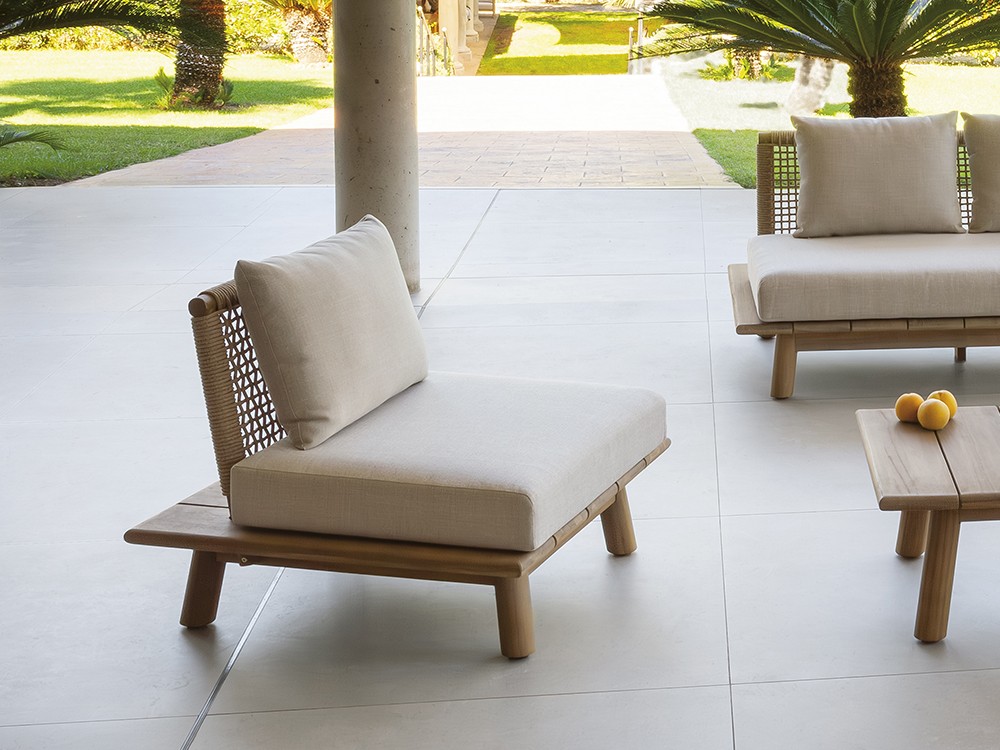 Sillón de madera de teca reciclada y cuerda trenzada Nature de Arkimueble - 1