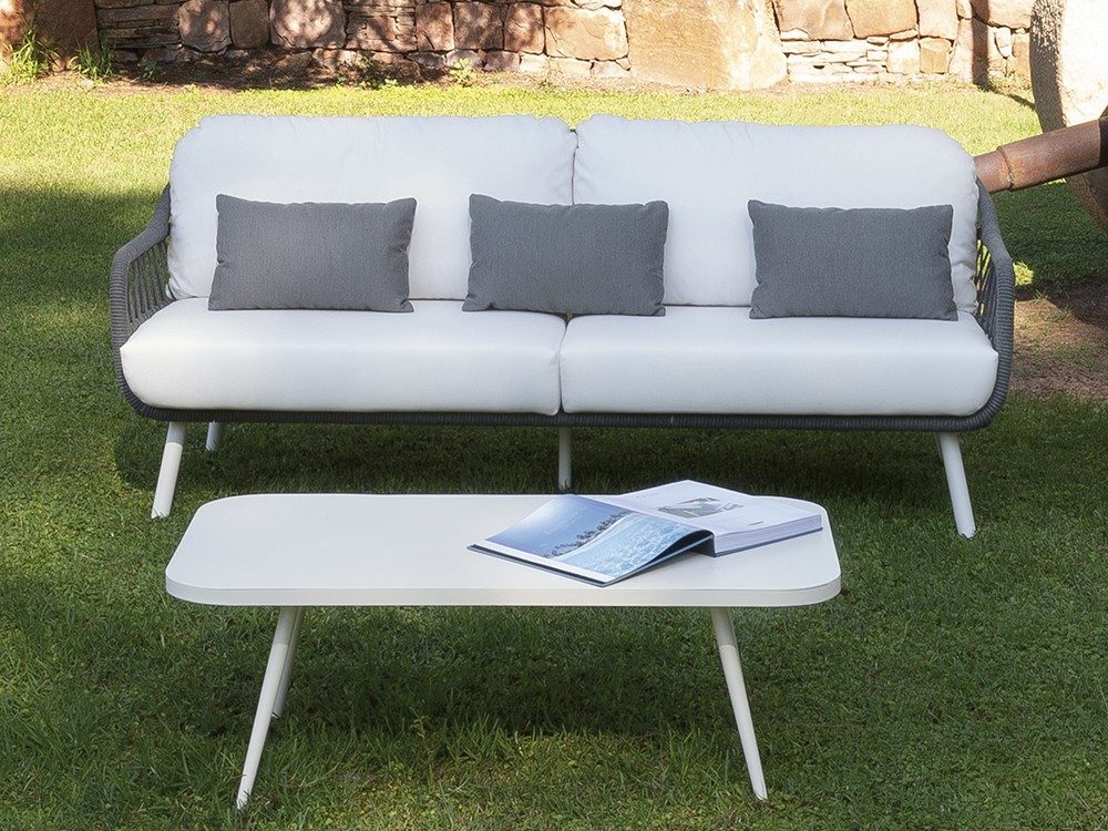 Sofá de dos o tres plazas para salón exterior de aluminio y cuerda trenzada Madeira de Arkimueble - 2