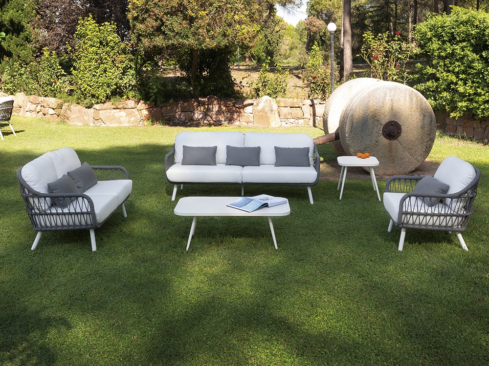 Sofá de dos o tres plazas para salón exterior de aluminio y cuerda trenzada Madeira de Arkimueble - 4