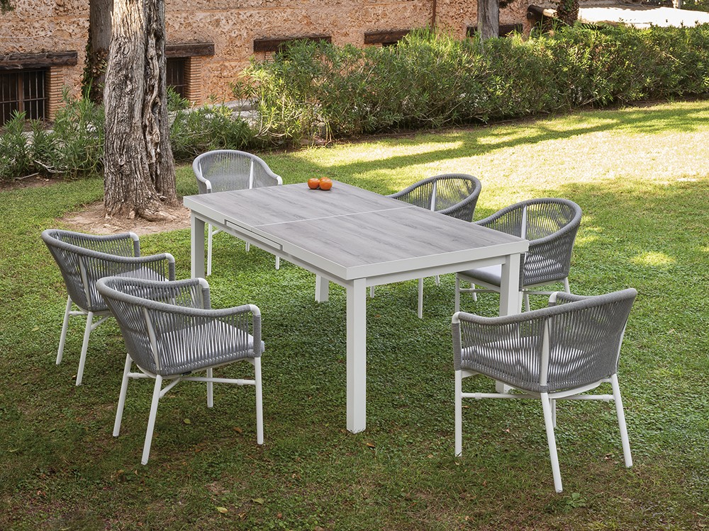 Silla apilable para comedor exterior Lazio de aluminio y cuerda trenzada de Arkimueble - 3