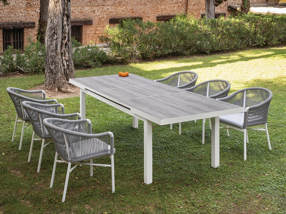 Silla apilable para comedor exterior Lazio de aluminio y cuerda trenzada de Arkimueble - 4
