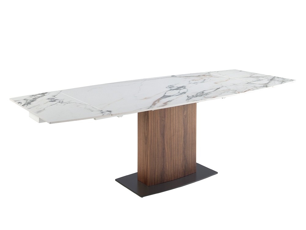 Mesa de comedor extensible 1133 con sobre porcelánico y base en chapa nogal de Ángel Cerdá - 1