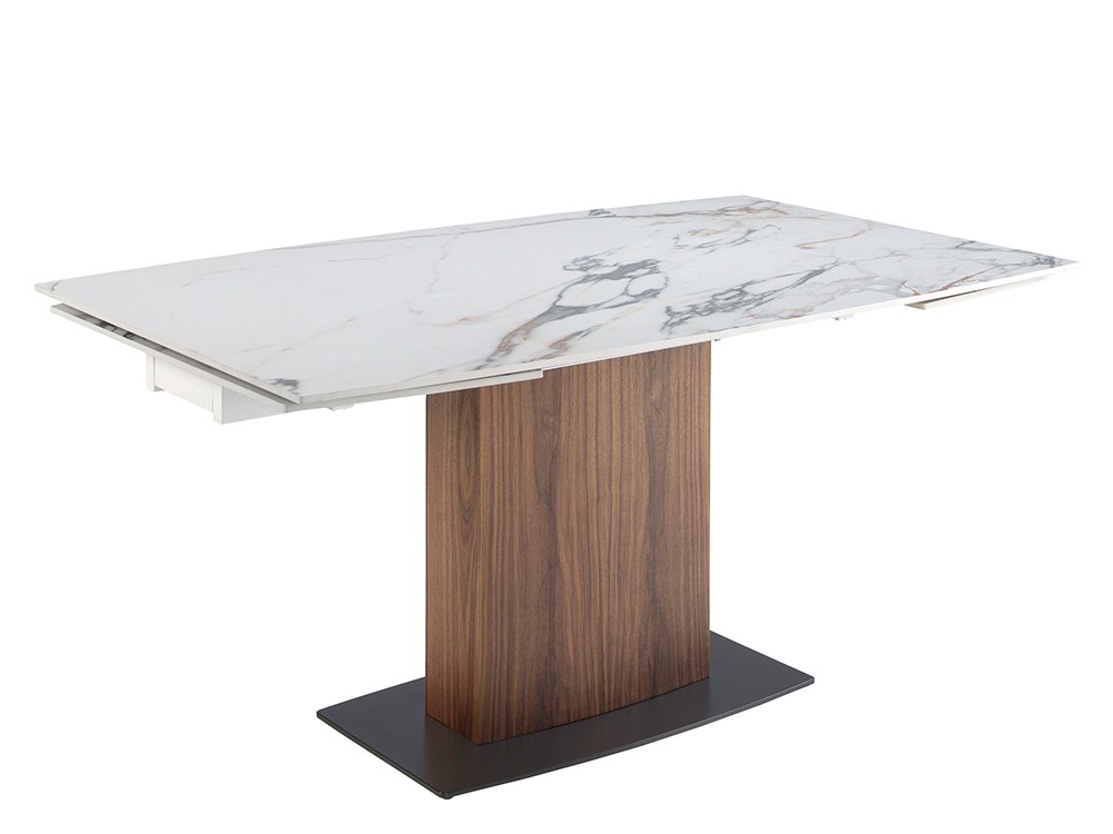 Mesa de comedor extensible 1133 con sobre porcelánico y base en chapa nogal de Ángel Cerdá - 4