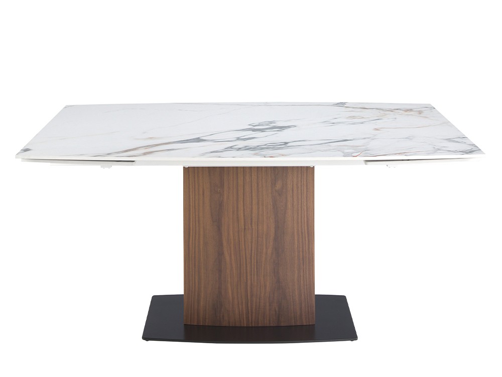 Mesa de comedor extensible 1133 con sobre porcelánico y base en chapa nogal de Ángel Cerdá - 5