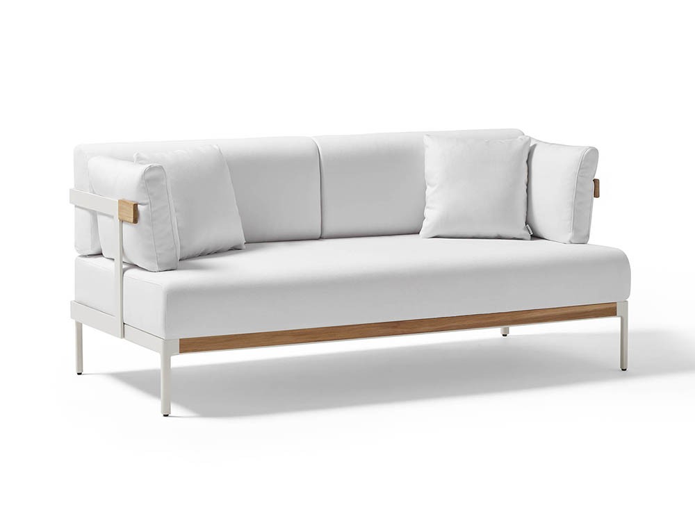 Sofá de dos o tres plazas Legacy Essence para salón exterior de aluminio blanco o gris con cojines agora de Point - 7