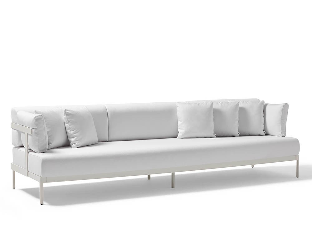 Sofá de dos o tres plazas Legacy Essence para salón exterior de aluminio blanco o gris con cojines agora de Point - 5