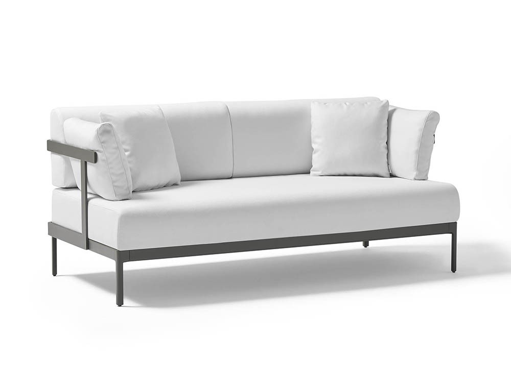 Sofá de dos o tres plazas Legacy Essence para salón exterior de aluminio blanco o gris con cojines agora de Point - 4