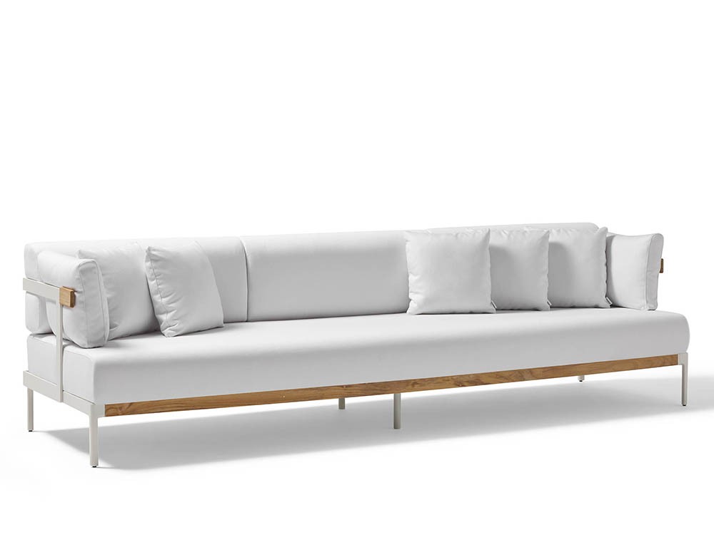 Sofá de dos o tres plazas Legacy Essence para salón exterior de aluminio blanco o gris con cojines agora de Point - 10