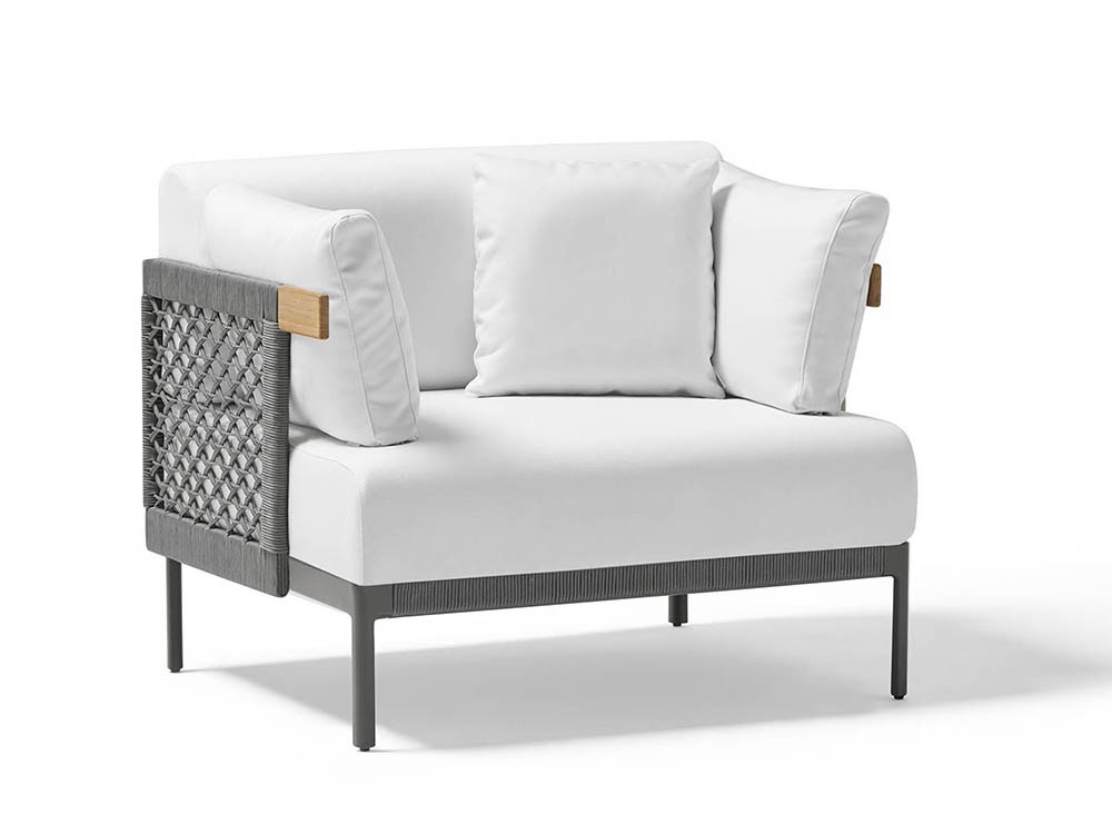 Sillón para salón exterior Legacy Woven de aluminio blanco o gris y cuerda trenzada de Point - 2