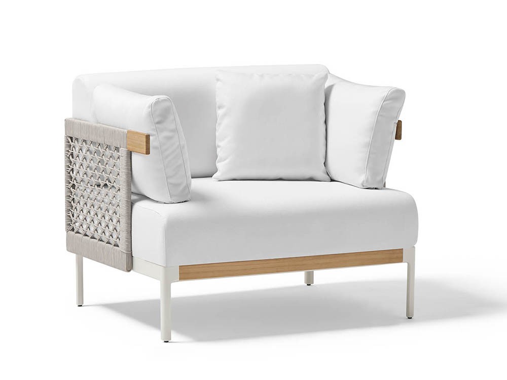 Sillón para salón exterior Legacy Woven de aluminio blanco o gris y cuerda trenzada de Point - 4