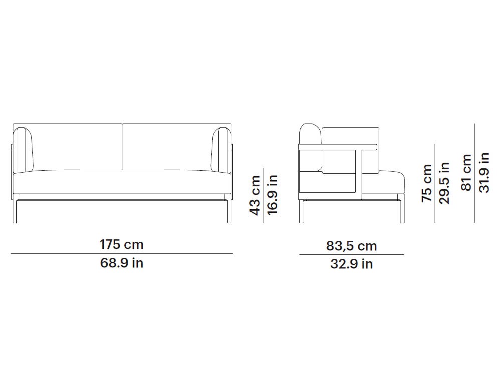Sofá de dos o tres plazas Legacy Essence para salón exterior de aluminio blanco o gris con cojines agora de Point - 17