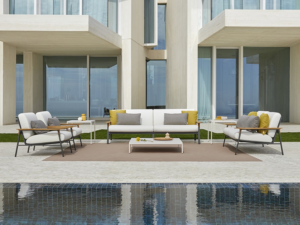 Mesa de centro cuadrada para salón exterior de aluminio y hpl o porcelánico City Point - 5