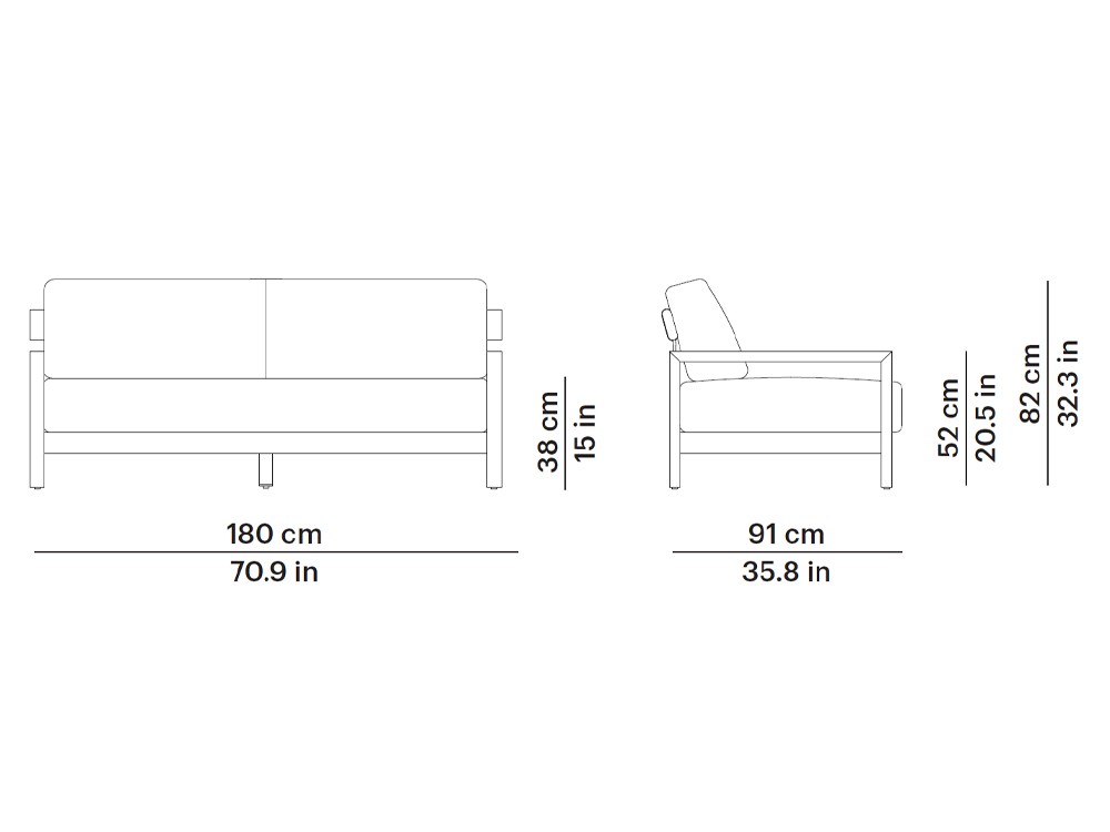 Sofá de dos o tres plazas para salón exterior de techteak y tejido agora Kubik de Point - 6