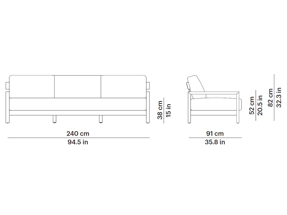 Sofá de dos o tres plazas para salón exterior de techteak y tejido agora Kubik de Point - 7