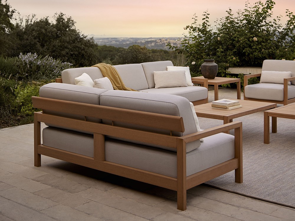 Sofá de dos o tres plazas para salón exterior de techteak y tejido agora Kubik de Point - 9