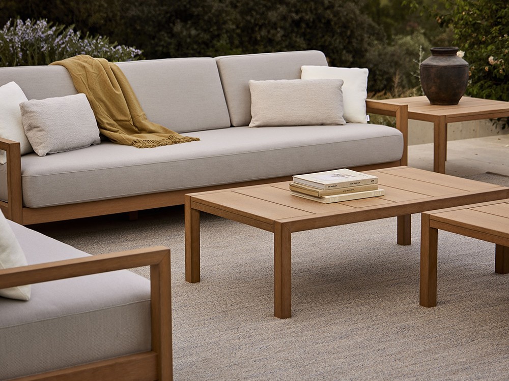 Sofá de dos o tres plazas para salón exterior de techteak y tejido agora Kubik de Point - 8