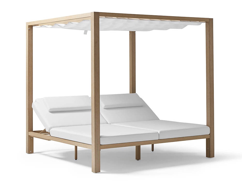 Cama balinesa de techteak con cojines tapizados en tejido ágora con o sin cortinas Kahn de Point - 5