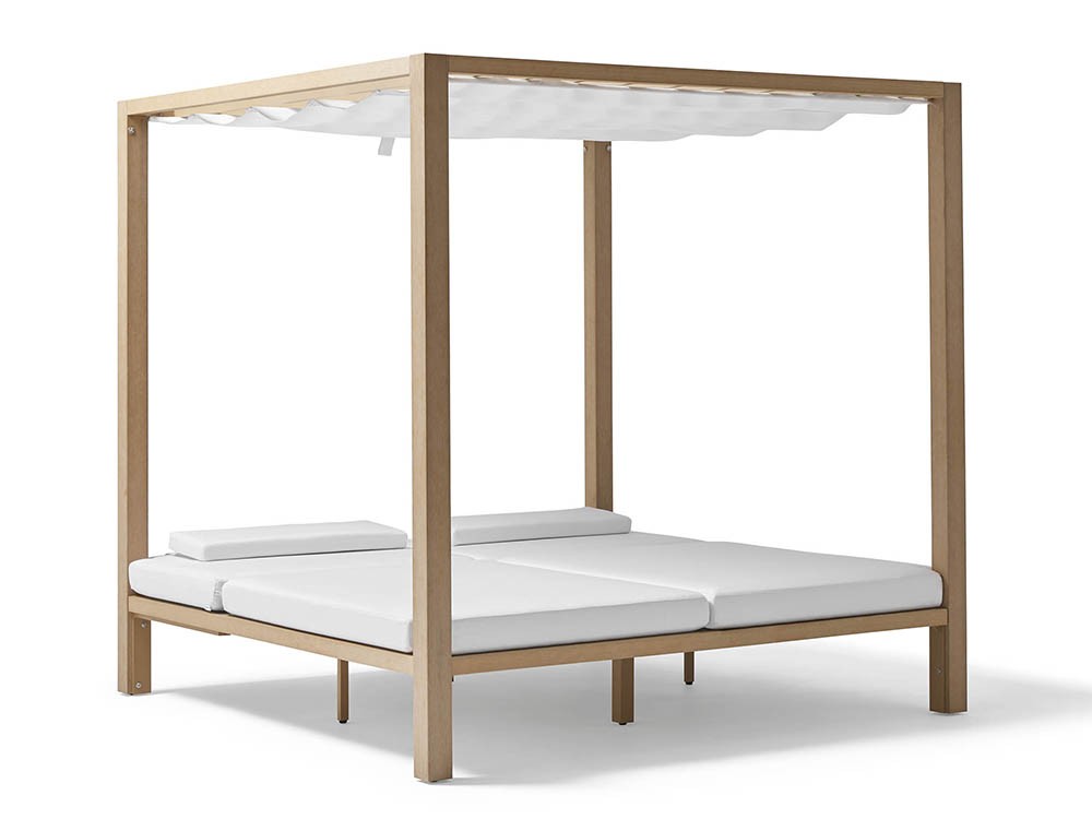 Cama balinesa de techteak con cojines tapizados en tejido ágora con o sin cortinas Kahn de Point - 6