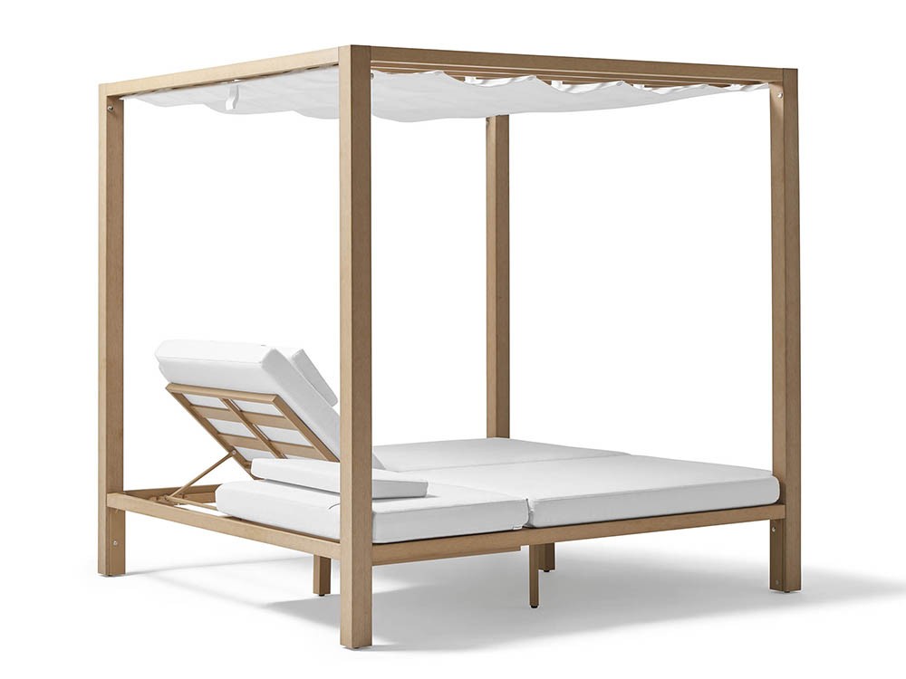 Cama balinesa de techteak con cojines tapizados en tejido ágora con o sin cortinas Kahn de Point - 7