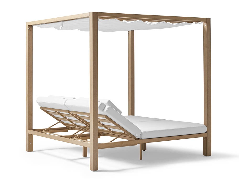 Cama balinesa de techteak con cojines tapizados en tejido ágora con o sin cortinas Kahn de Point - 8