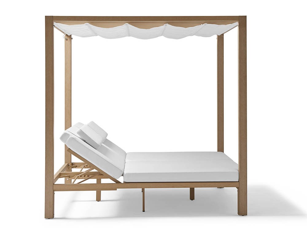 Cama balinesa de techteak con cojines tapizados en tejido ágora con o sin cortinas Kahn de Point - 9