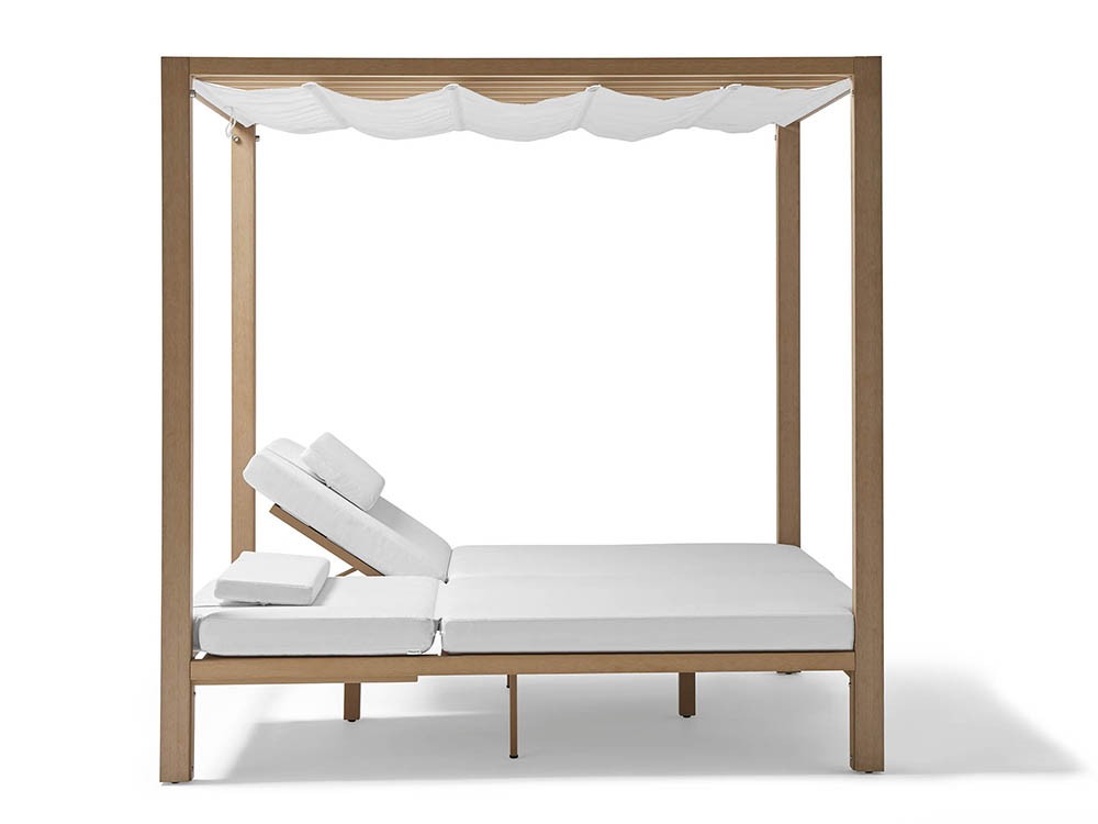 Cama balinesa de techteak con cojines tapizados en tejido ágora con o sin cortinas Kahn de Point - 10