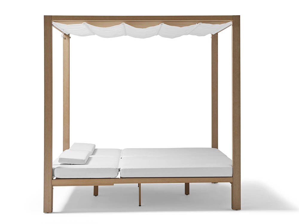 Cama balinesa de techteak con cojines tapizados en tejido ágora con o sin cortinas Kahn de Point - 11