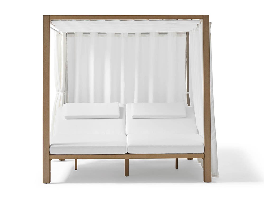 Cama balinesa de techteak con cojines tapizados en tejido ágora con o sin cortinas Kahn de Point - 12