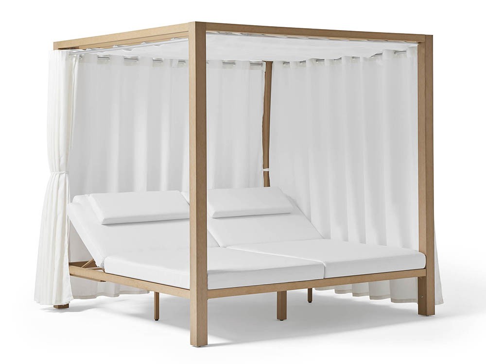 Cama balinesa de techteak con cojines tapizados en tejido ágora con o sin cortinas Kahn de Point - 3