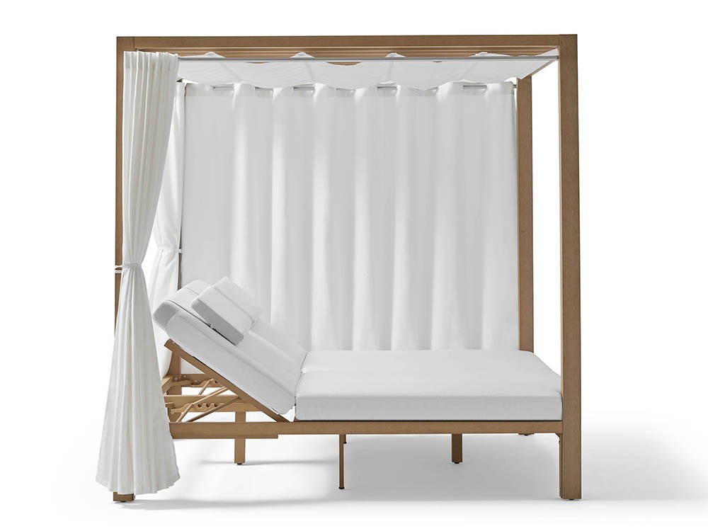 Cama balinesa de techteak con cojines tapizados en tejido ágora con o sin cortinas Kahn de Point - 13