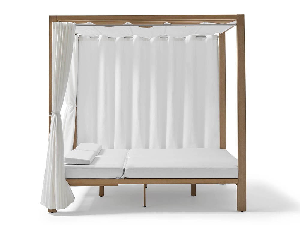 Cama balinesa de techteak con cojines tapizados en tejido ágora con o sin cortinas Kahn de Point - 14