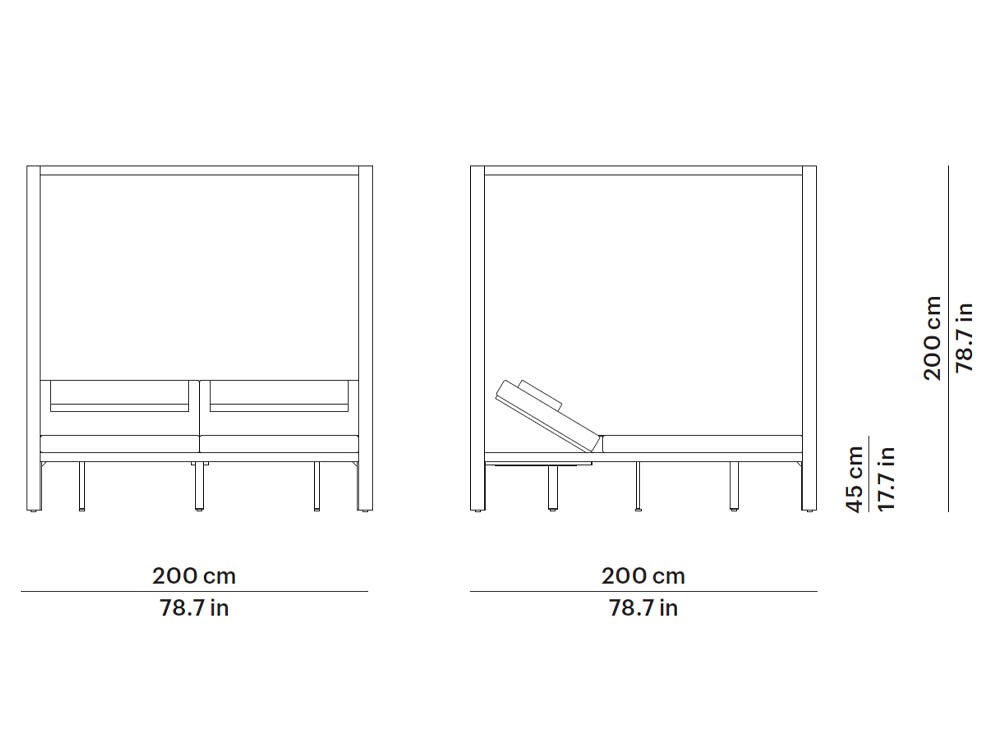 Cama balinesa de techteak con cojines tapizados en tejido ágora con o sin cortinas Kahn de Point - 4