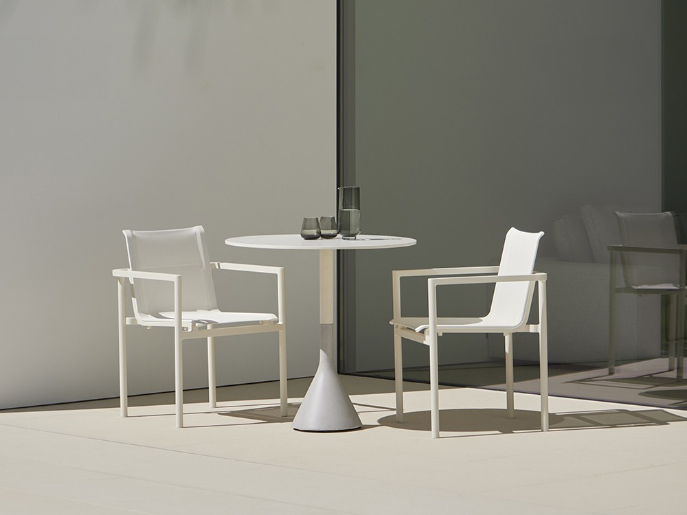 Mesa redonda para comedor exterior de hormigón, aluminio y teca o porcelánico Neck de Point - 18