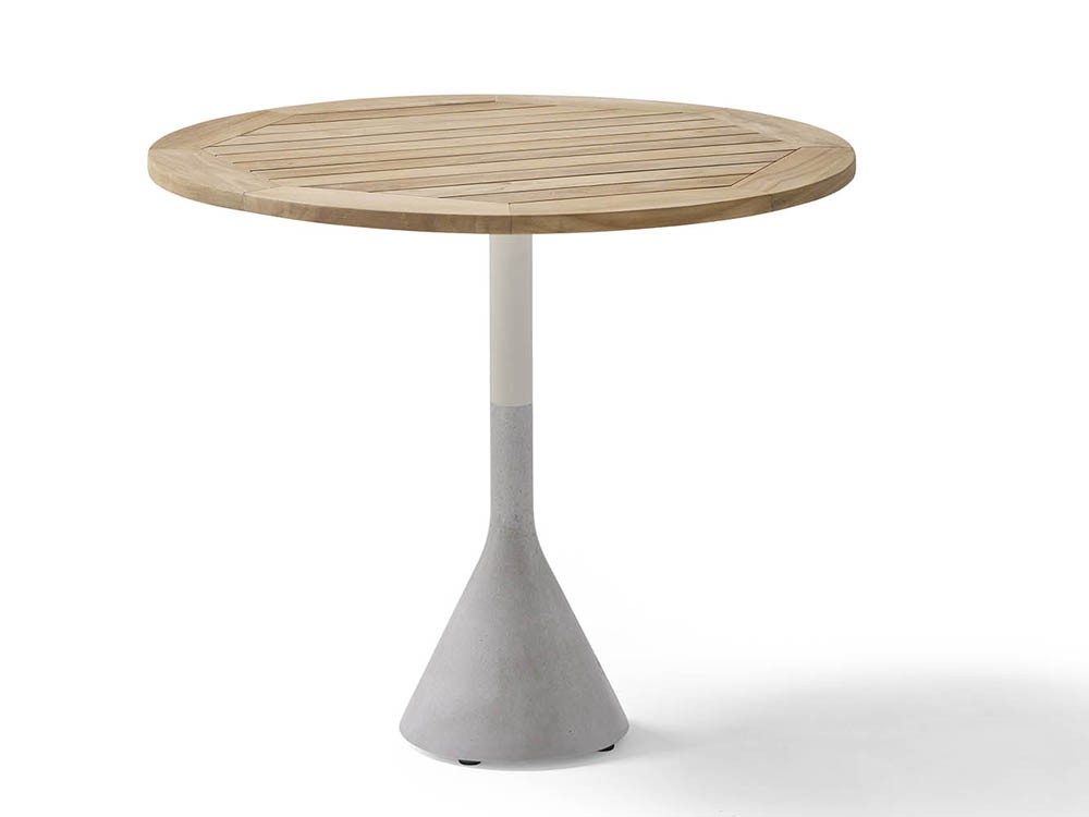 Mesa redonda para comedor exterior de hormigón, aluminio y teca o porcelánico Neck de Point - 7