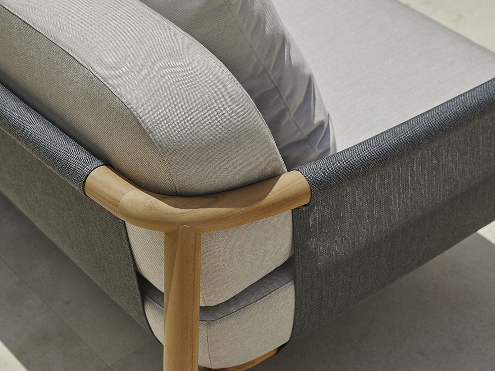 Sofá de dos o tres plazas para salón exterior de madera de teca y batyline Hamp de Point - 10