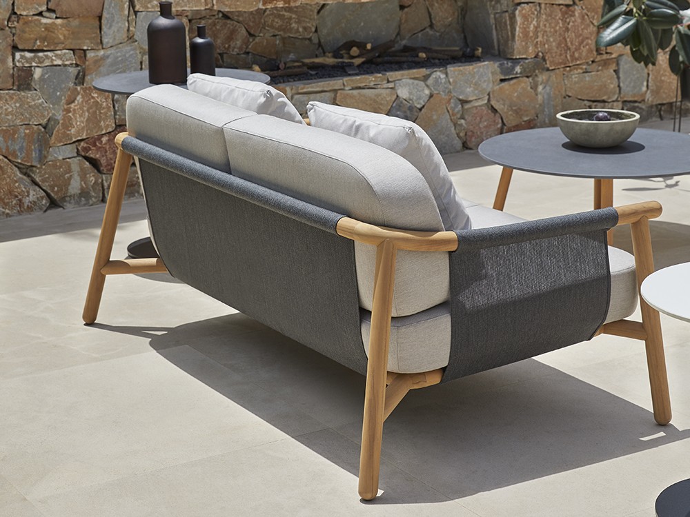 Sofá de dos o tres plazas para salón exterior de madera de teca y batyline Hamp de Point - 11