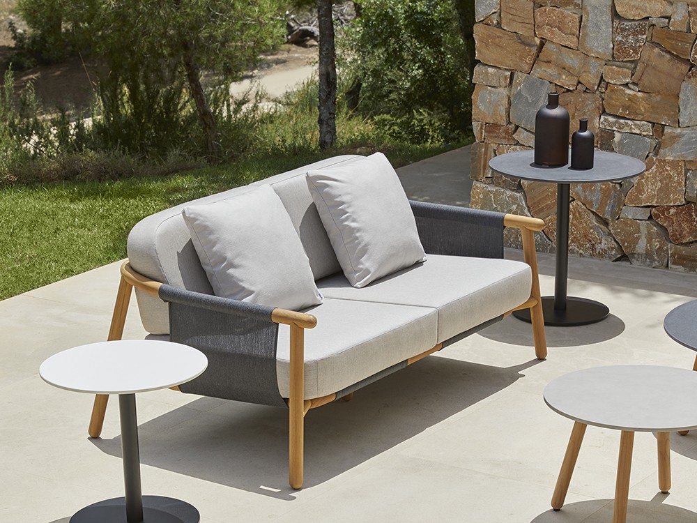 Sofá de dos o tres plazas para salón exterior de madera de teca y batyline Hamp de Point - 12