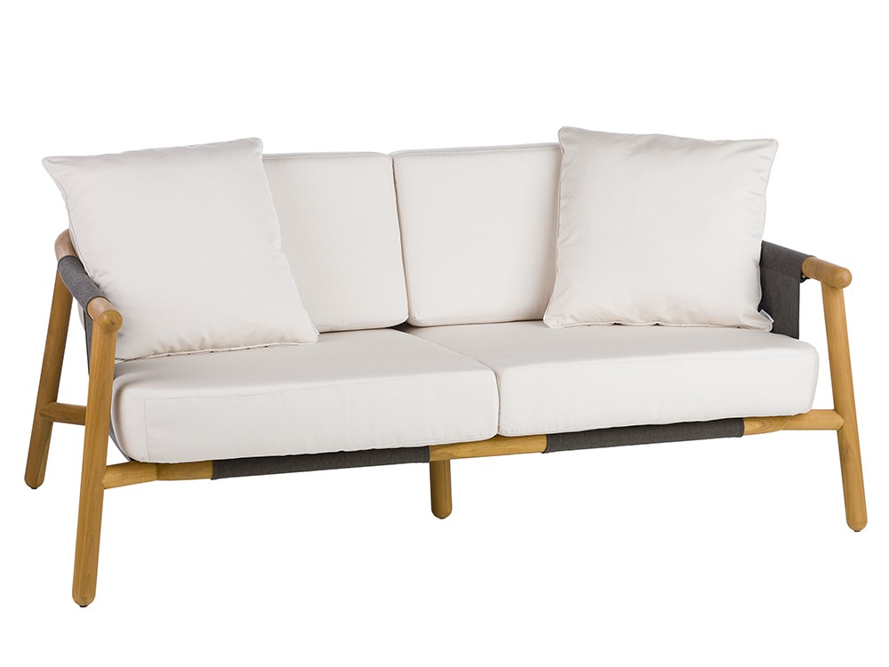 Sofá de dos o tres plazas para salón exterior de madera de teca y batyline Hamp de Point - 3