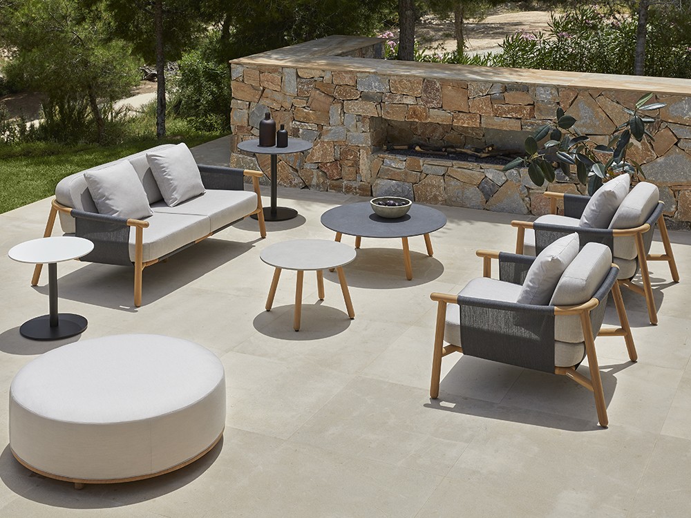 Mesa de centro para salón exterior de madera de teca y hpl o porcelánico Round de Point - 8