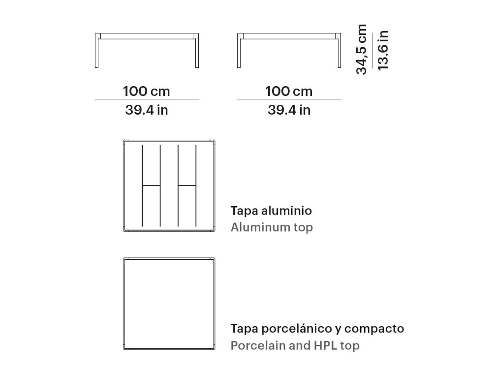Mesa de centro cuadrada para salón exterior de aluminio con sobre en aluminio, hpl o porcelánico Legacy de Point - 5