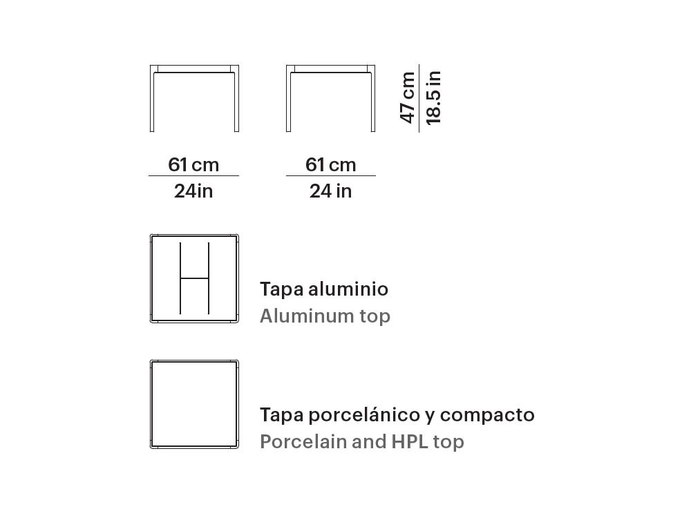Mesa auxiliar para salón exterior de aluminio con sobre en aluminio, hpl o porcelánico Legacy de Point - 14