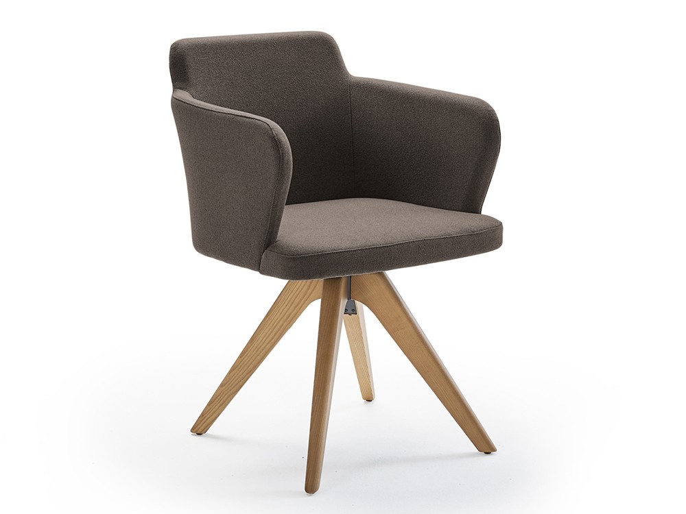 Sillón tapizado giratorio con patas de fresno Evia GM Doos - 1