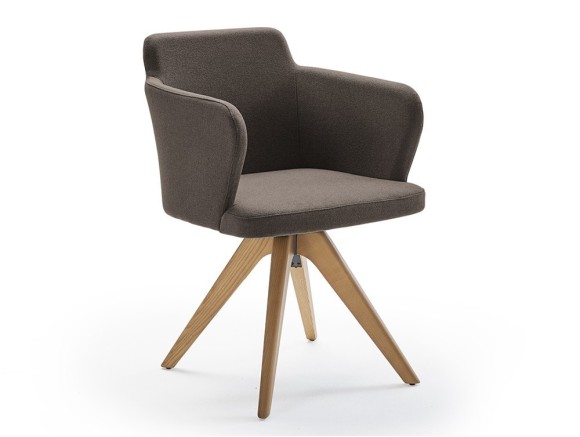 Sillón tapizado giratorio con patas de fresno Evia GM Doos - 1