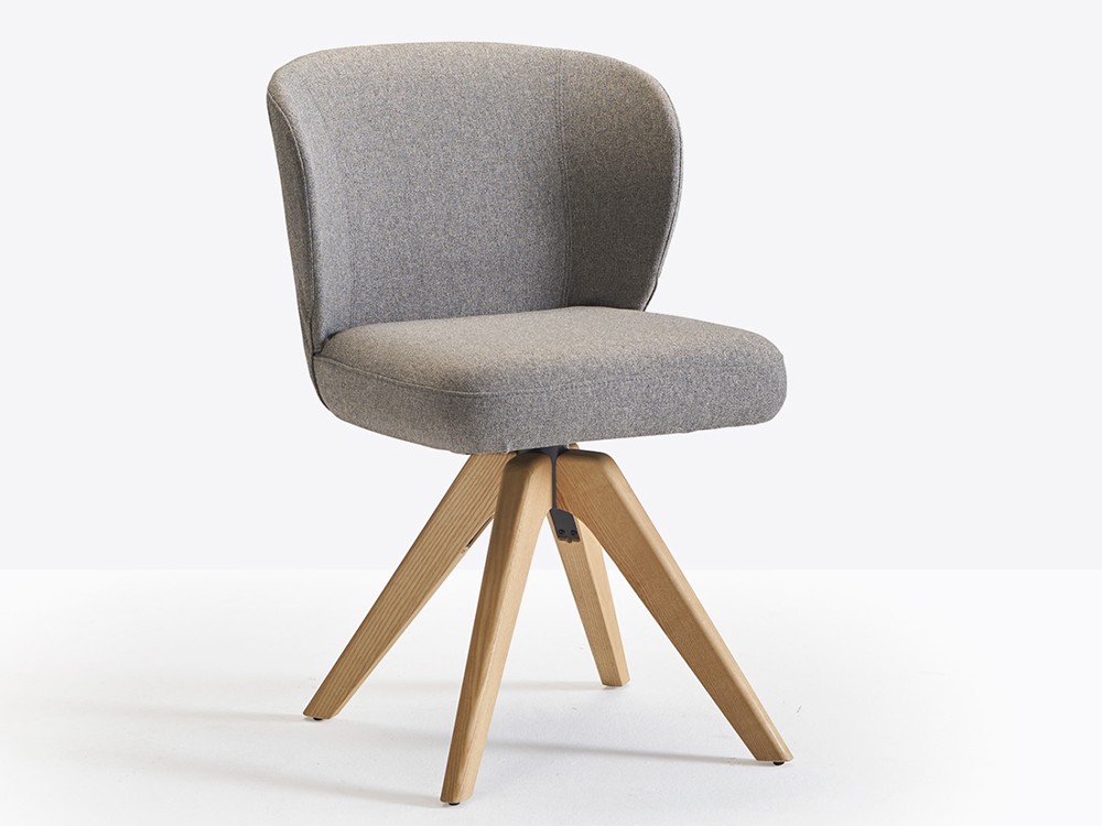 Silla de comedor giratoria Neo GM con base de madera y asiento tapizado de Doos - 1